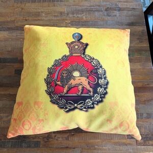 Pahlavi Lion And Sun Yellow  Velvet Decorative Pillow